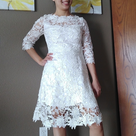 NWOT Metisu White Cut Out Lace Midi Flare Dress - Picture 3 of 8